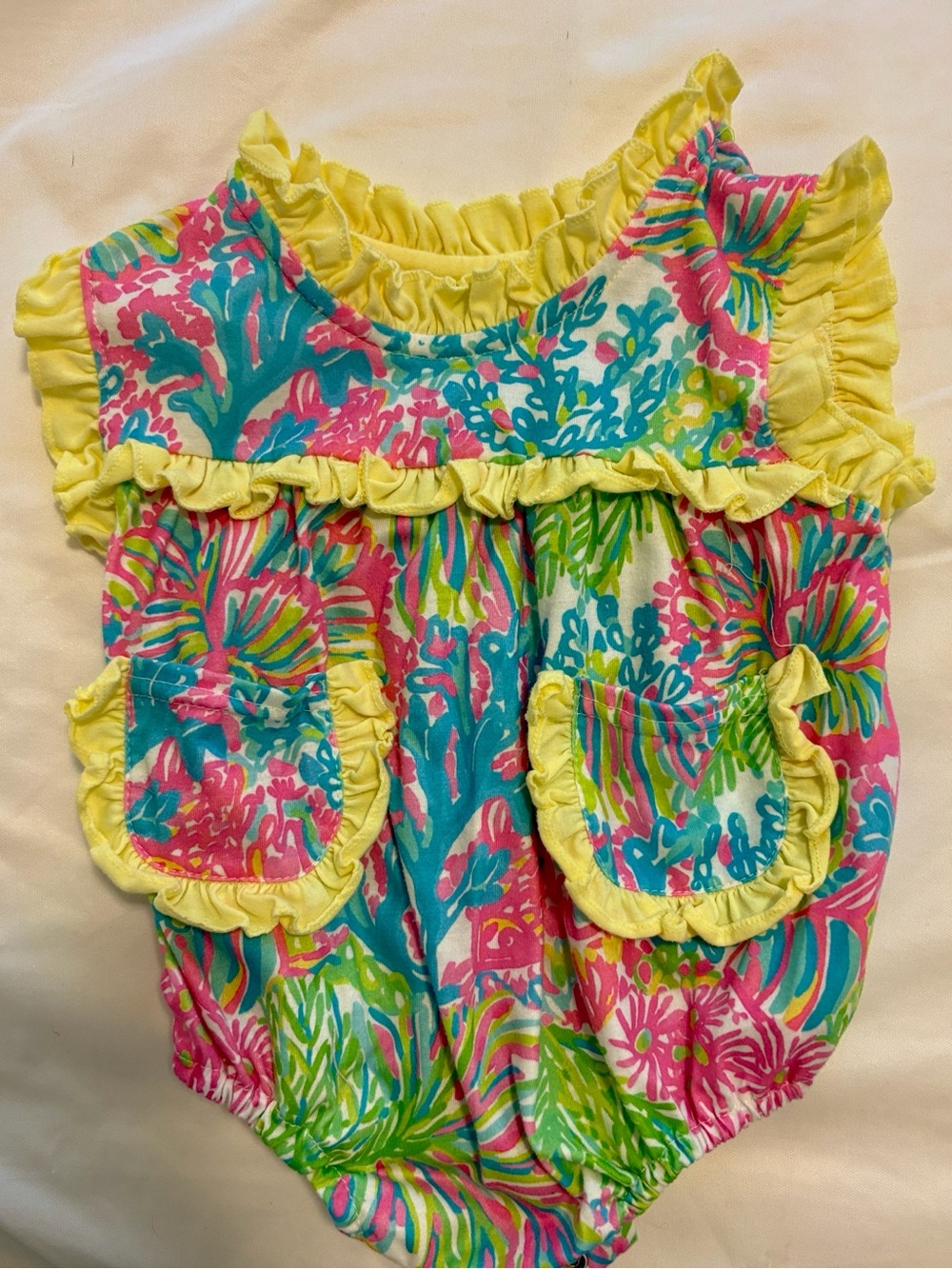 Bright Floral Ruffle Baby One-Piece in Yellow, Pink & Blue